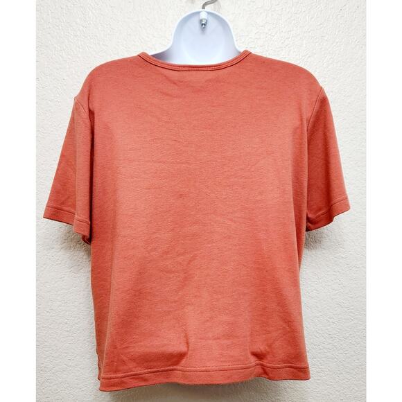 Christina Hope Petite Orange Round Neck Gold Studs Top Large Lightweight Stretch - Picture 4 of 6
